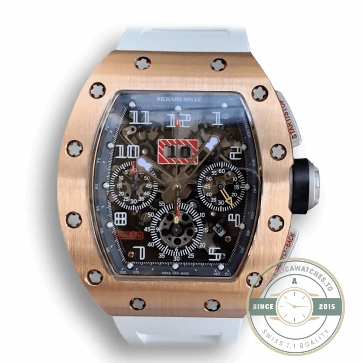Replica Richard Mille 011 Rose Gold White Strap - Best Quality Replica Watch