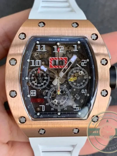 Replica Richard Mille 011 Rose Gold White Strap - Affordable Super Clone Watch
