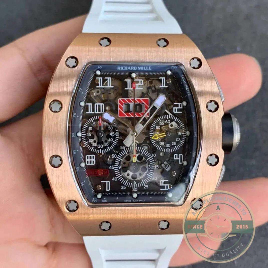 Replica Richard Mille 011 Rose Gold White Strap - Affordable Super Clone Watch