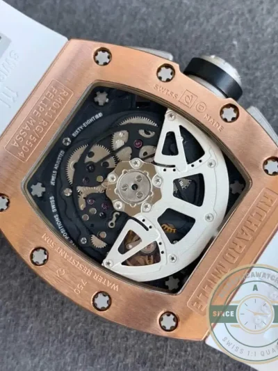 Replica Richard Mille 011 Rose Gold White Strap - Budget Luxury Replica Watch
