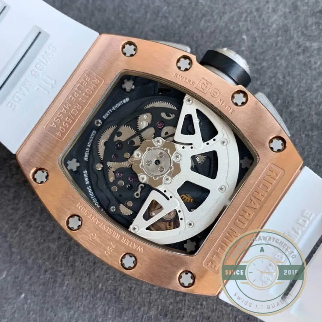 Replica Richard Mille 011 Rose Gold White Strap - Budget Luxury Replica Watch