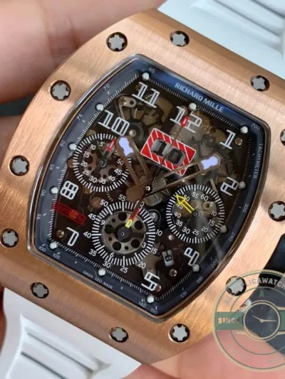 Replica Richard Mille 011 Rose Gold White Strap - Factory Super Clone Watch