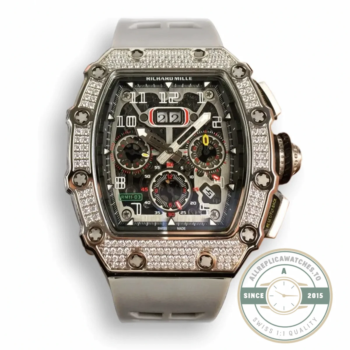 Replica Richard Mille 011 Stainless Steel Automatic Movement Grey Strap - Swiss Movement Replica Watch