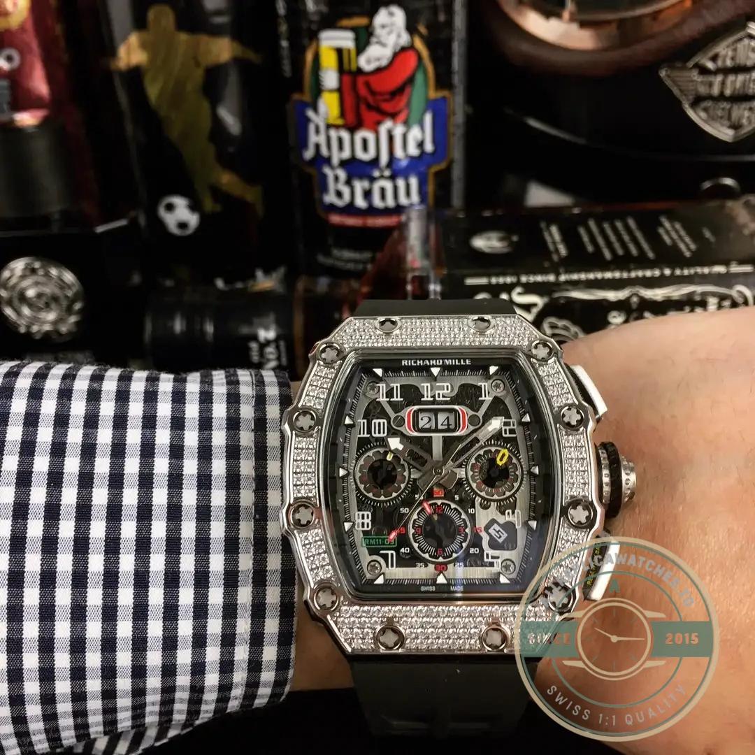 Replica Richard Mille 011 Stainless Steel Automatic Movement Grey Strap - Swiss Movement Replica Watch