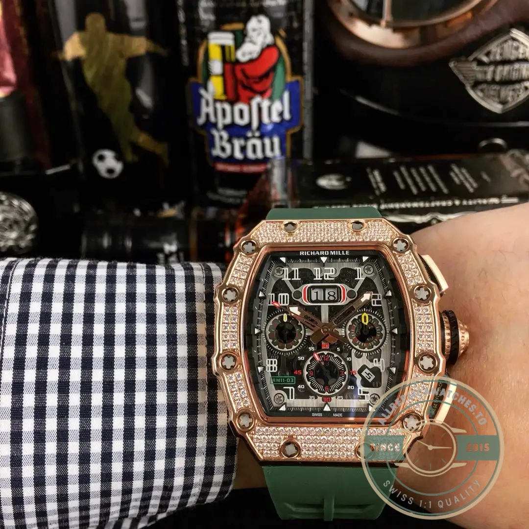 Replica Richard Mille 011 Stainless Steel Automatic Movement Grey Strap - 1:1 Swiss Replica Watch