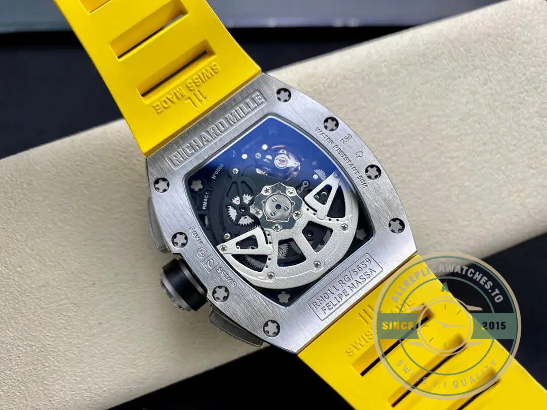 Replica Richard Mille 011 Titanium Yellow Strap - Swiss Movement Replica Watch