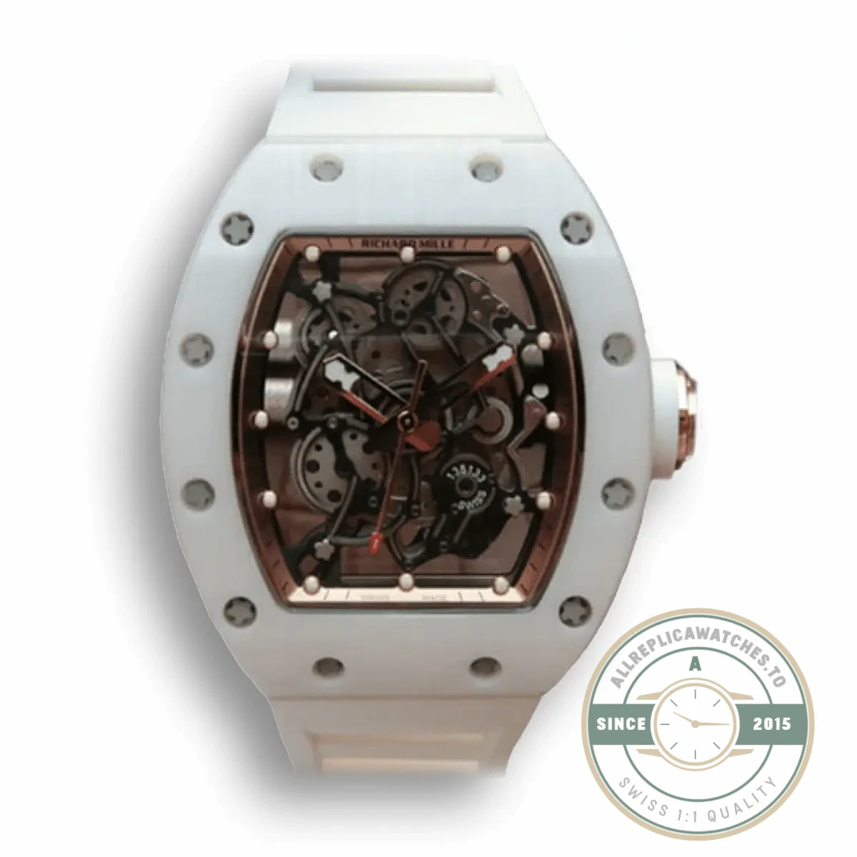 Replica Richard Mille 055 White Ceramic Rubber Strap - Swiss-Made Clone Watch