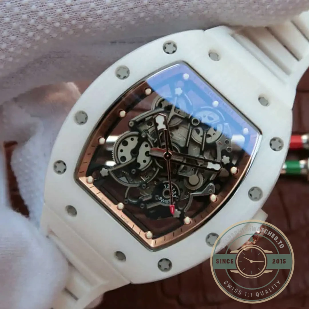 Replica Richard Mille 055 White Ceramic Rubber Strap - Budget Luxury Replica Watch