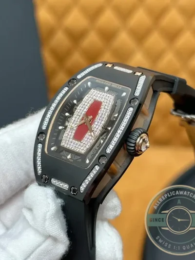 Replica Richard Mille 07-01 Diamond Black Ceramic Red Lip - Factory Super Clone Watch