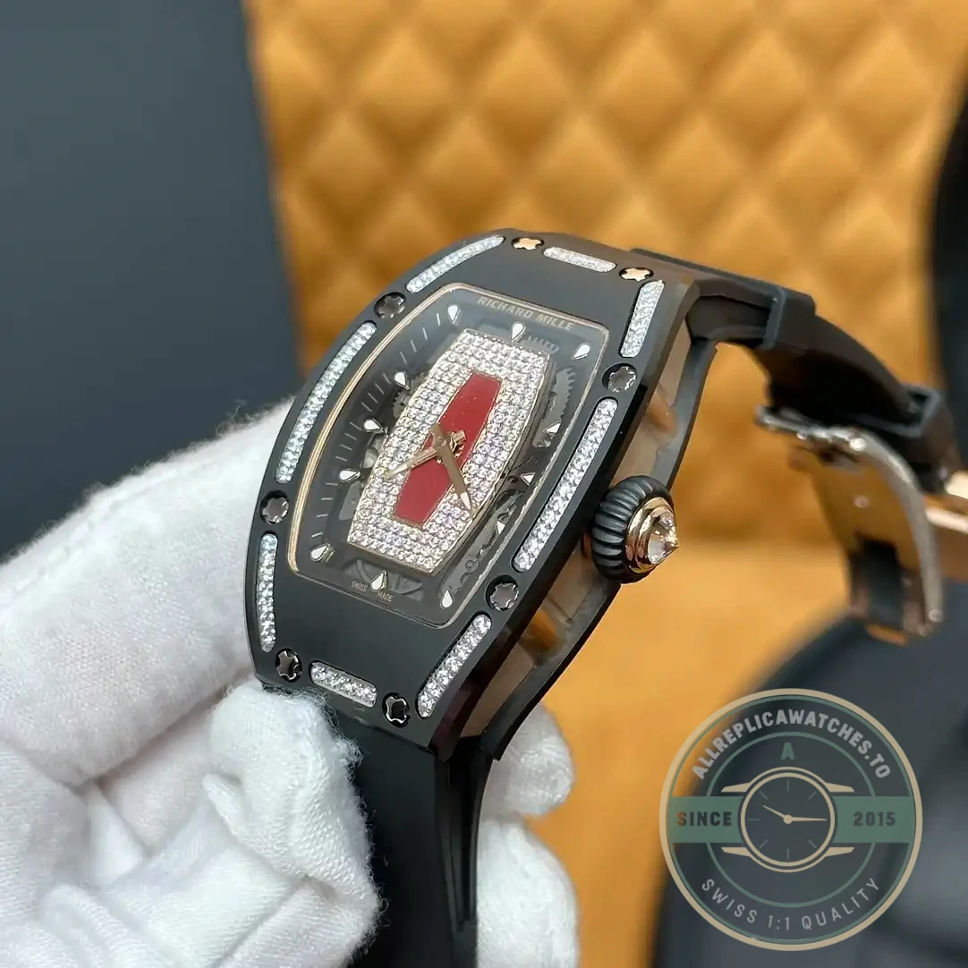 Replica Richard Mille 07-01 Diamond Black Ceramic Red Lip - Factory Super Clone Watch