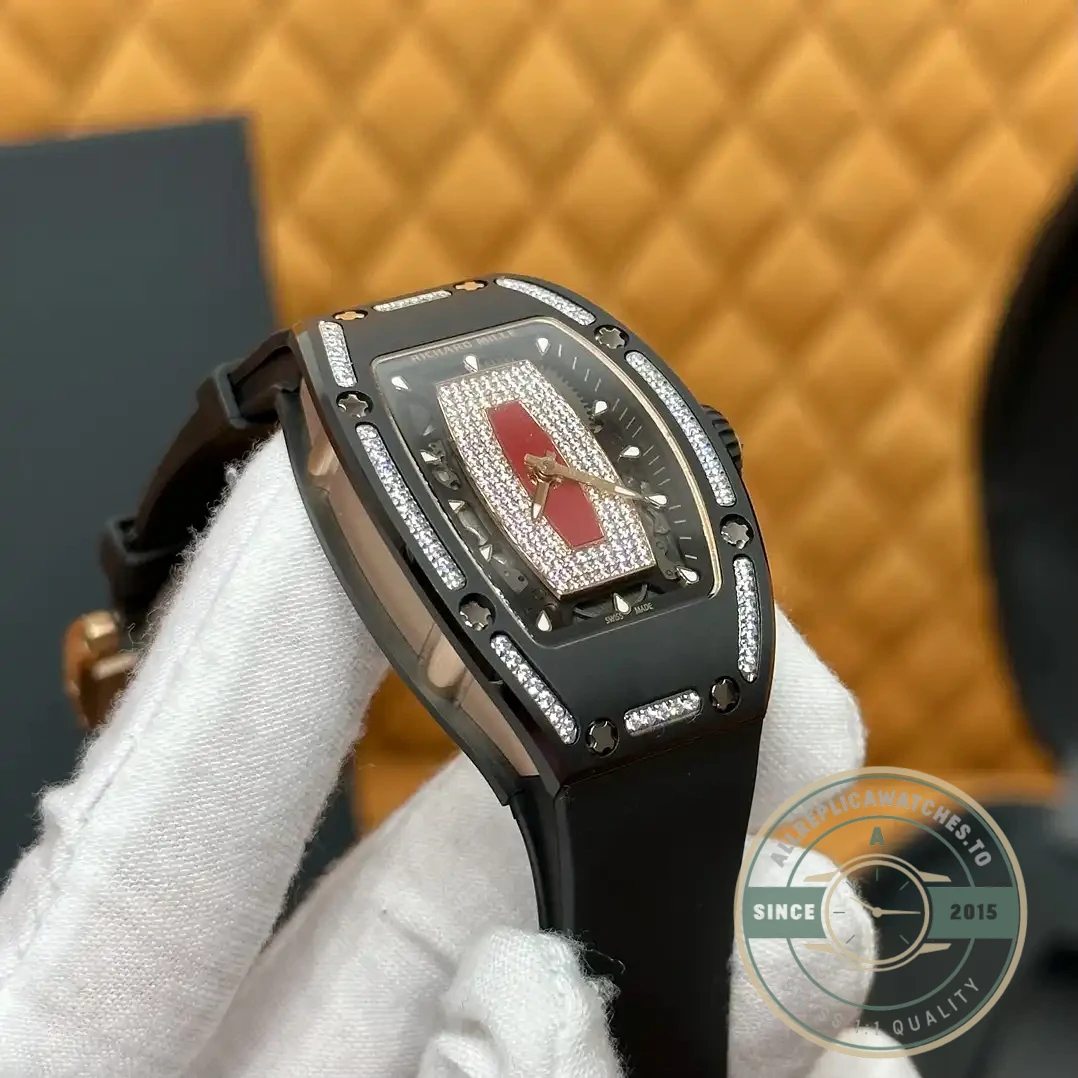 Replica Richard Mille 07-01 Diamond Black Ceramic Red Lip - Factory Super Clone Watch