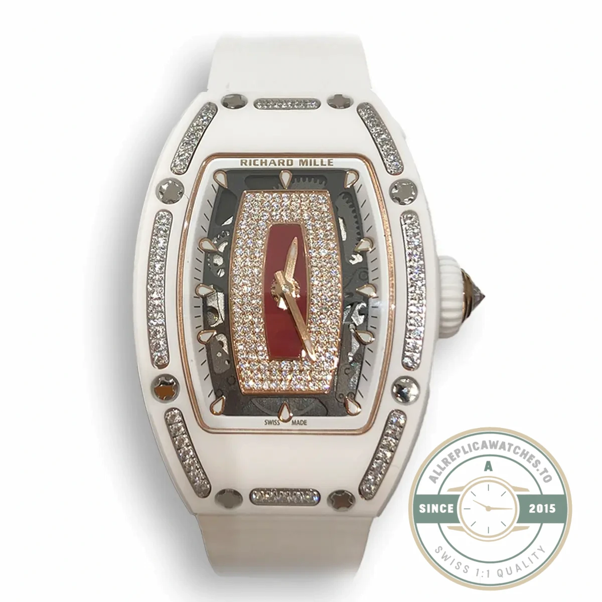 Replica Richard Mille 07-01 White Ceramic & Rose Gold With Diamonds - 1:1 Swiss Replica Watch