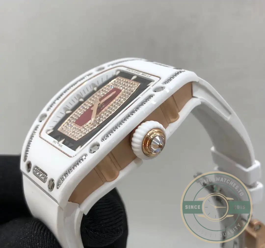Replica Richard Mille 07-01 White Ceramic & Rose Gold With Diamonds - Budget Luxury Replica Watch