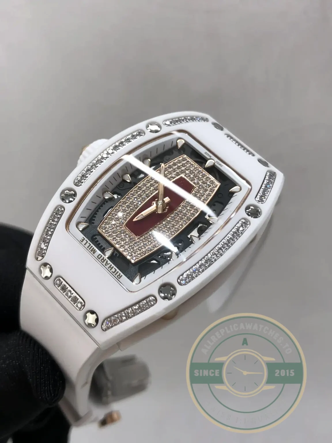 Replica Richard Mille 07-01 White Ceramic & Rose Gold With Diamonds - Affordable Super Clone Watch