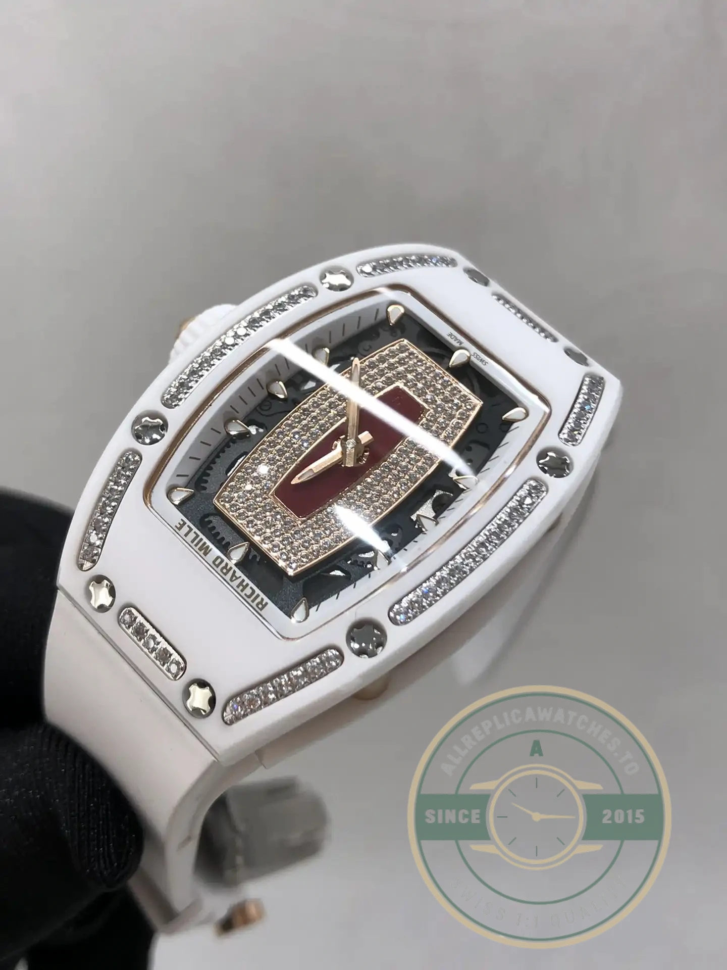 Replica Richard Mille 07-01 White Ceramic & Rose Gold With Diamonds - Affordable Super Clone Watch