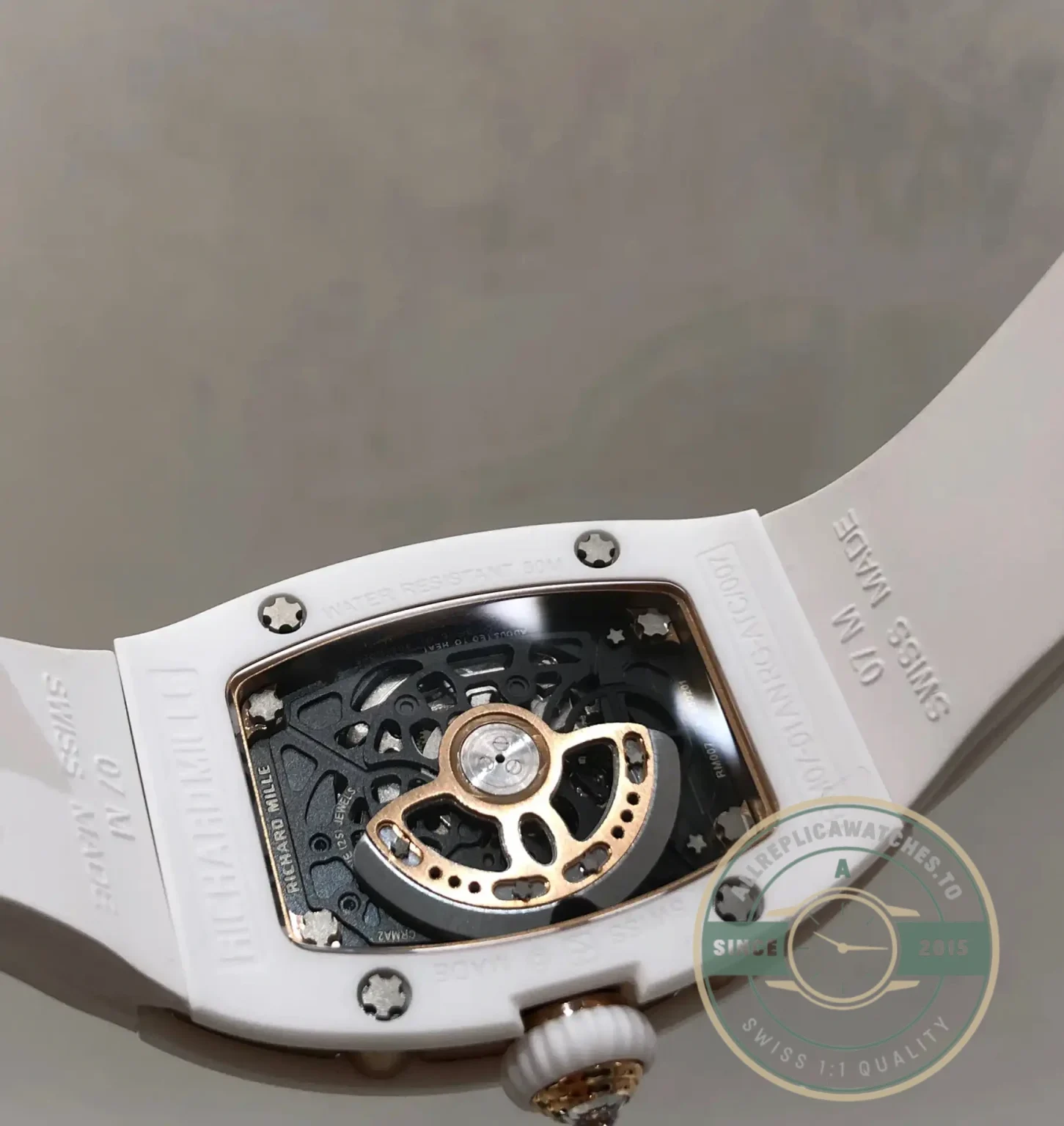 Replica Richard Mille 07-01 White Ceramic & Rose Gold With Diamonds - Swiss Movement Replica Watch
