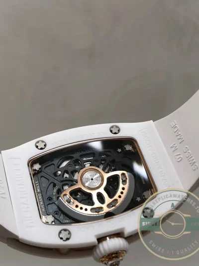 Replica Richard Mille 07-01 White Ceramic & Rose Gold With Diamonds - Swiss Movement Replica Watch