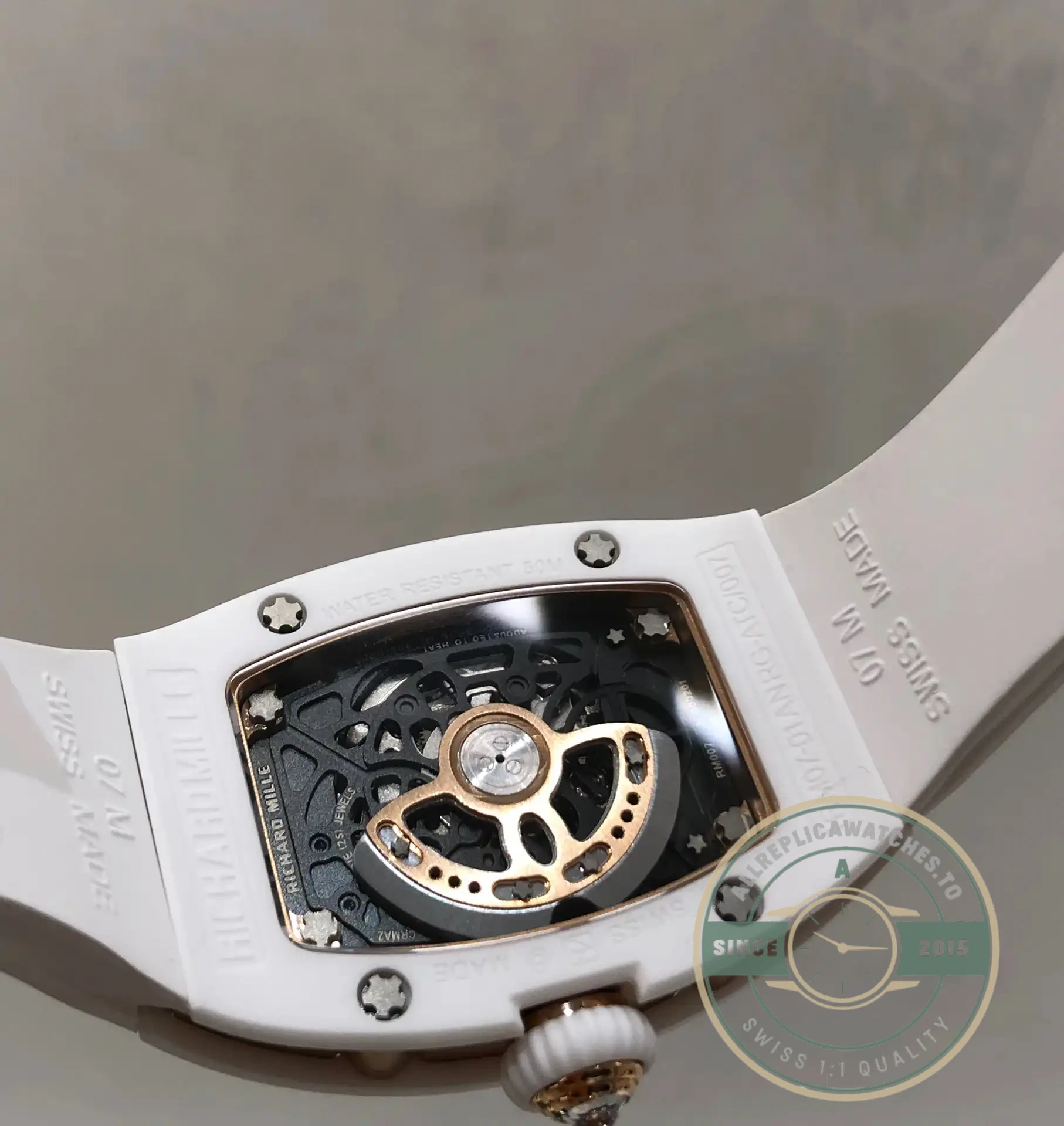 Replica Richard Mille 07-01 White Ceramic & Rose Gold With Diamonds - Swiss Movement Replica Watch
