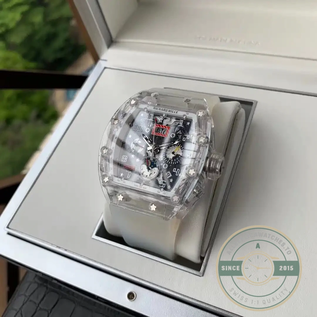 Replica Richard Mille 11-03 Glass Transparent White Strap - Affordable Luxury Replica Timepiece