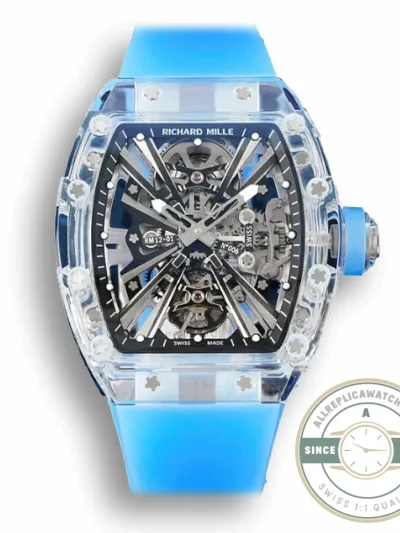 Replica Richard Mille12-01 Tourbillon Transparent Blue Strap - Affordable Super Clone Watch