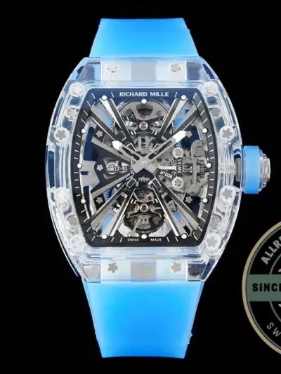 Replica Richard Mille12-01 Tourbillon Transparent Blue Strap - Affordable Super Clone Watch