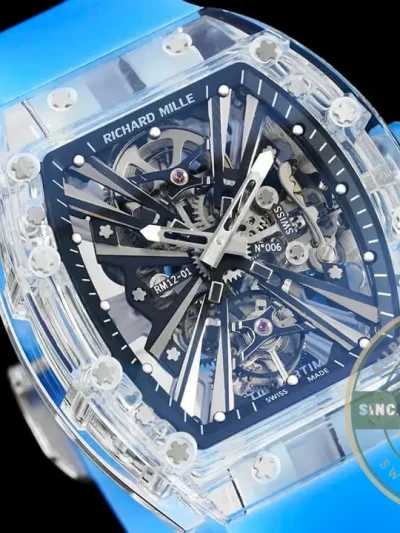 Replica Richard Mille12-01 Tourbillon Transparent Blue Strap - Factory Super Clone Watch