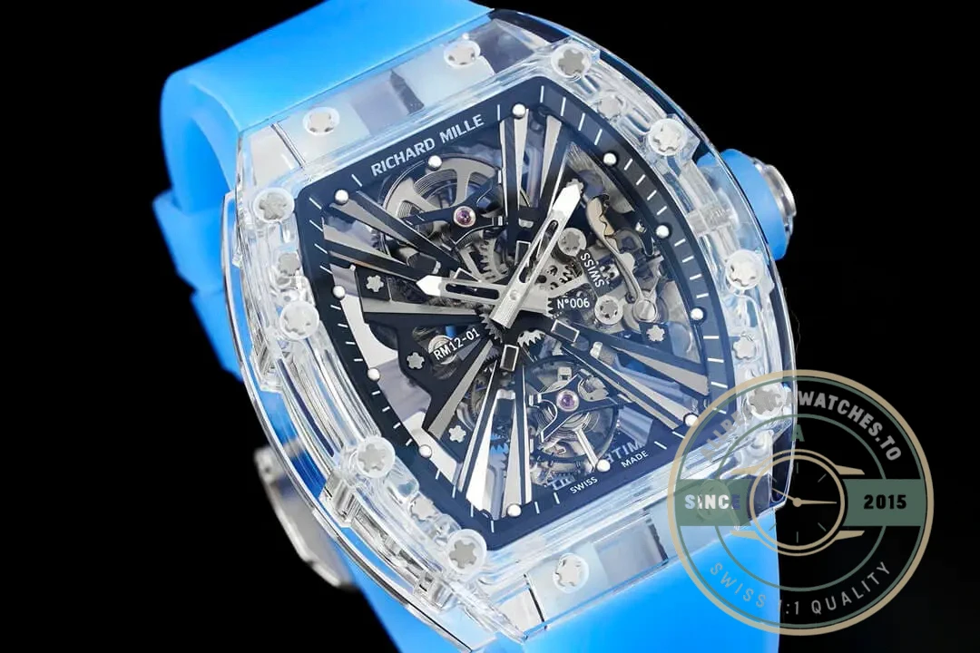 Replica Richard Mille12-01 Tourbillon Transparent Blue Strap - Factory Super Clone Watch