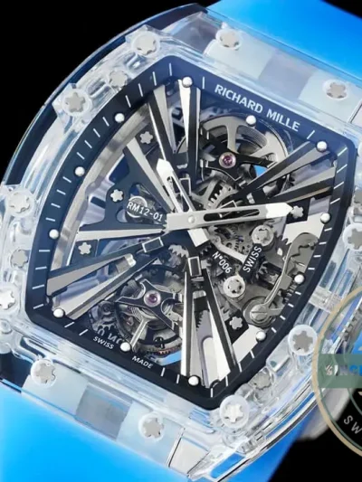 Replica Richard Mille12-01 Tourbillon Transparent Blue Strap - Swiss Movement Replica Watch