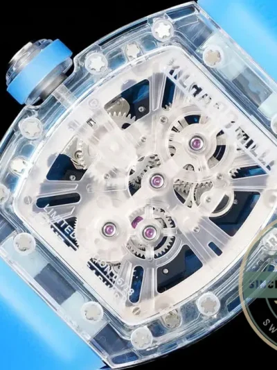 Replica Richard Mille12-01 Tourbillon Transparent Blue Strap - Luxury Replica Watch