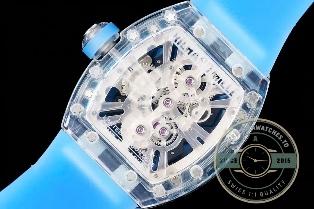 Replica Richard Mille12-01 Tourbillon Transparent Blue Strap - Luxury Replica Watch