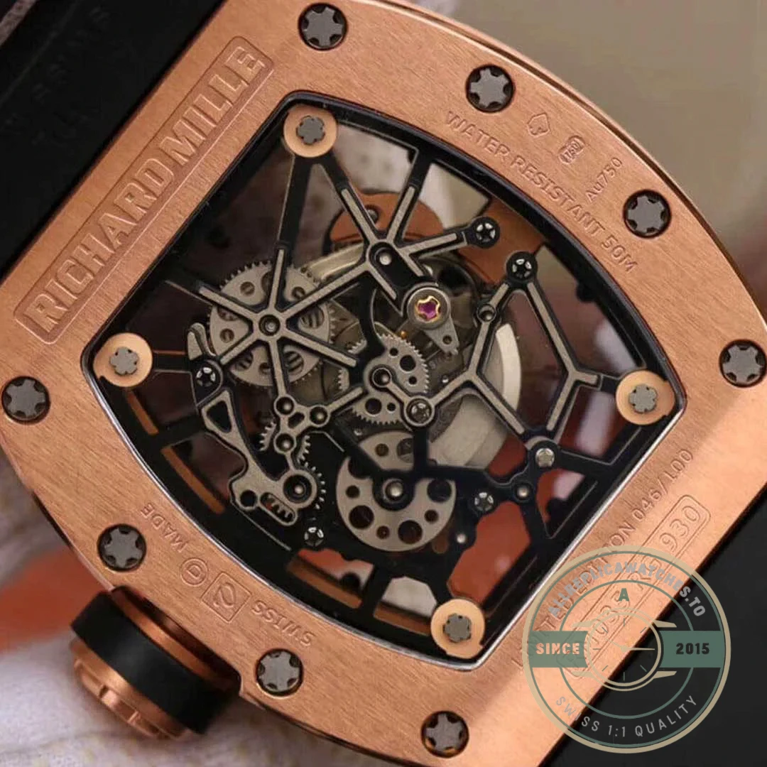Replica Richard Mille35-01 Kv Factory Rose Gold Black Strap - Swiss Movement Replica Watch