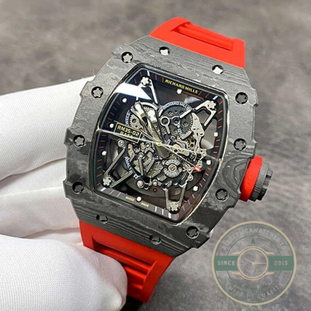 Replica Richard Mille35-02 Kv Factory Carbon Fiber Red Strap - Best Quality Replica Watch