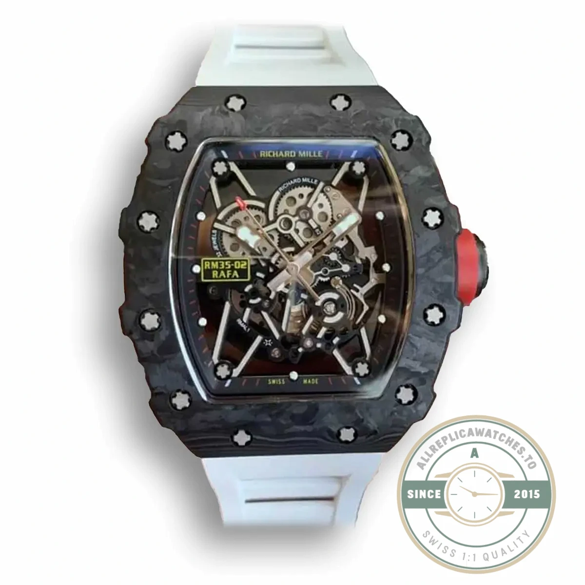 Replica Richard Mille35-02 Kv Factory V3 Carbon Fiber White Strap - Affordable Luxury Replica Timepiece