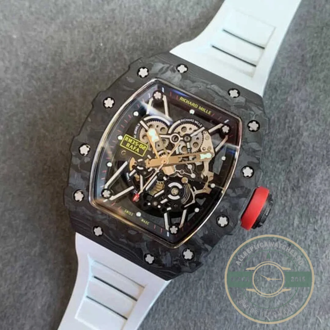 Replica Richard Mille35-02 Kv Factory V3 Carbon Fiber White Strap - Swiss-Made Clone Watch