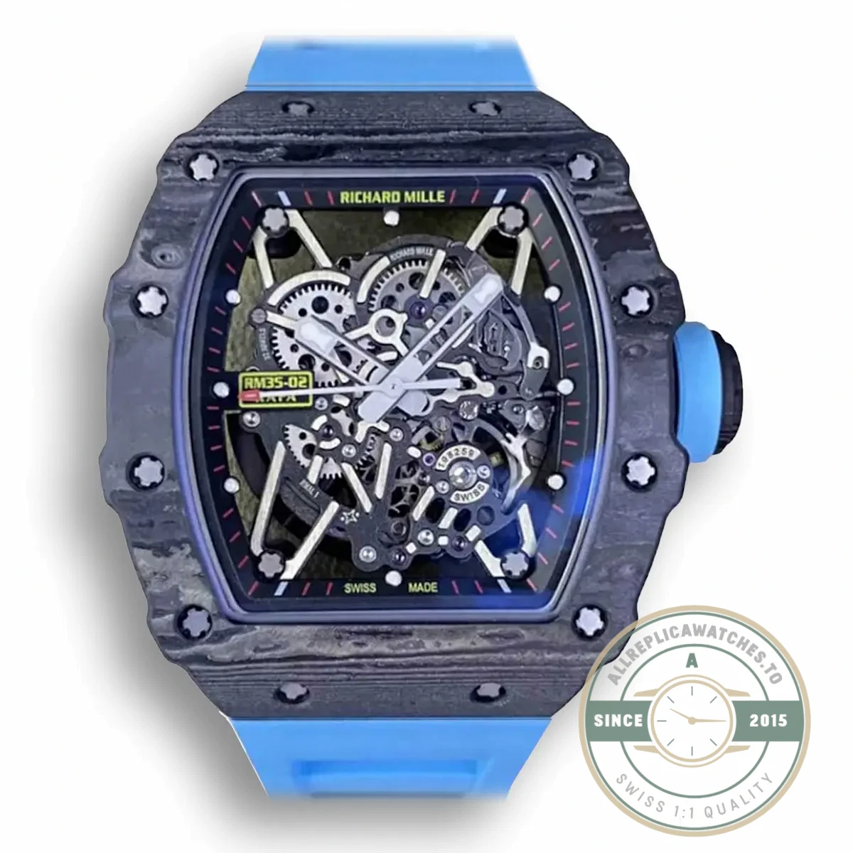 Replica Richard Mille35-02 Ntpt Carbon Fiber Blue Rubber Strap - Affordable Super Clone Watch