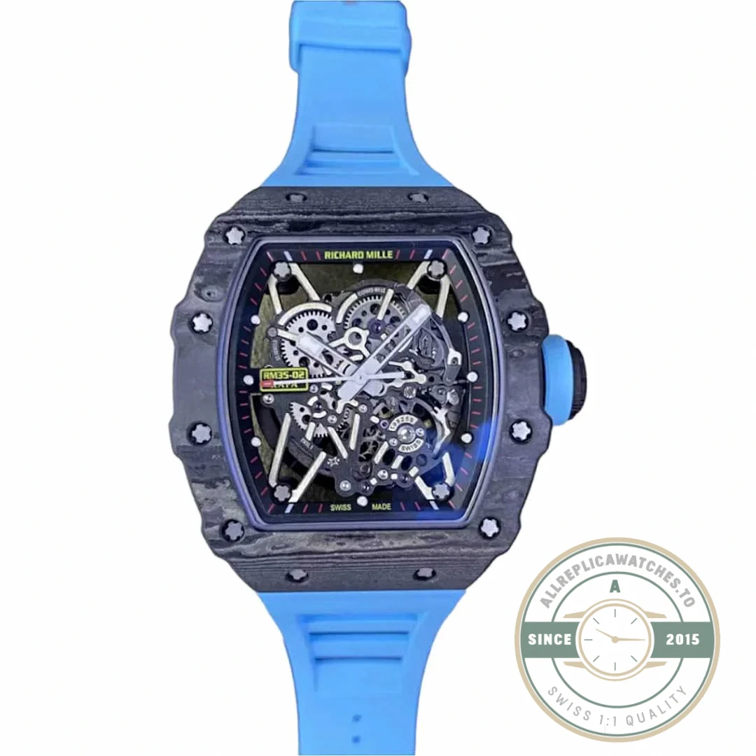 Replica Richard Mille35-02 Ntpt Carbon Fiber Blue Rubber Strap - Top-Tier Swiss Replica Watch