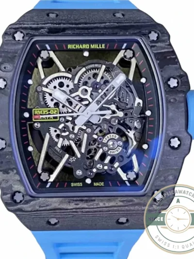 Replica Richard Mille35-02 Ntpt Carbon Fiber Blue Rubber Strap - Affordable Luxury Replica Timepiece