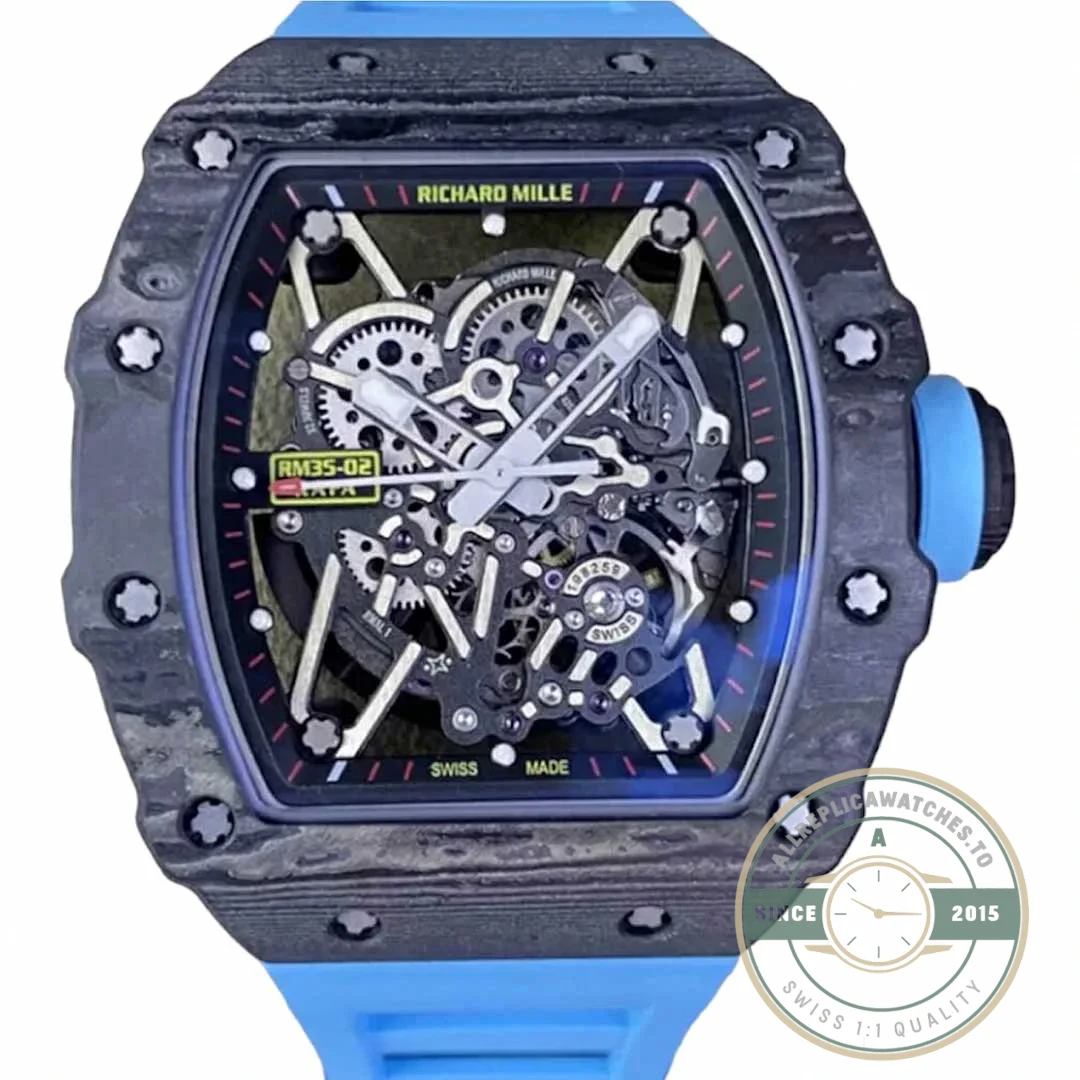 Replica Richard Mille35-02 Ntpt Carbon Fiber Blue Rubber Strap - Affordable Luxury Replica Timepiece