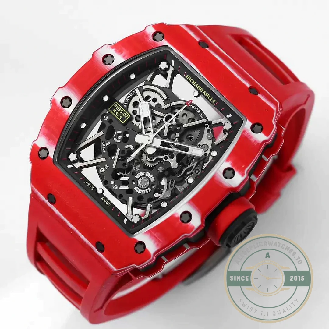 Replica Richard Mille35-02 Red Carbon Fiber Case - 1:1 Swiss Replica Watch