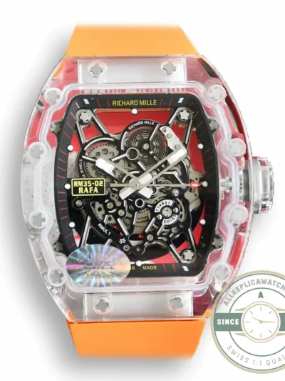 Replica Richard Mille35-02 Transparent Case Orange Strap - Factory Super Clone Watch