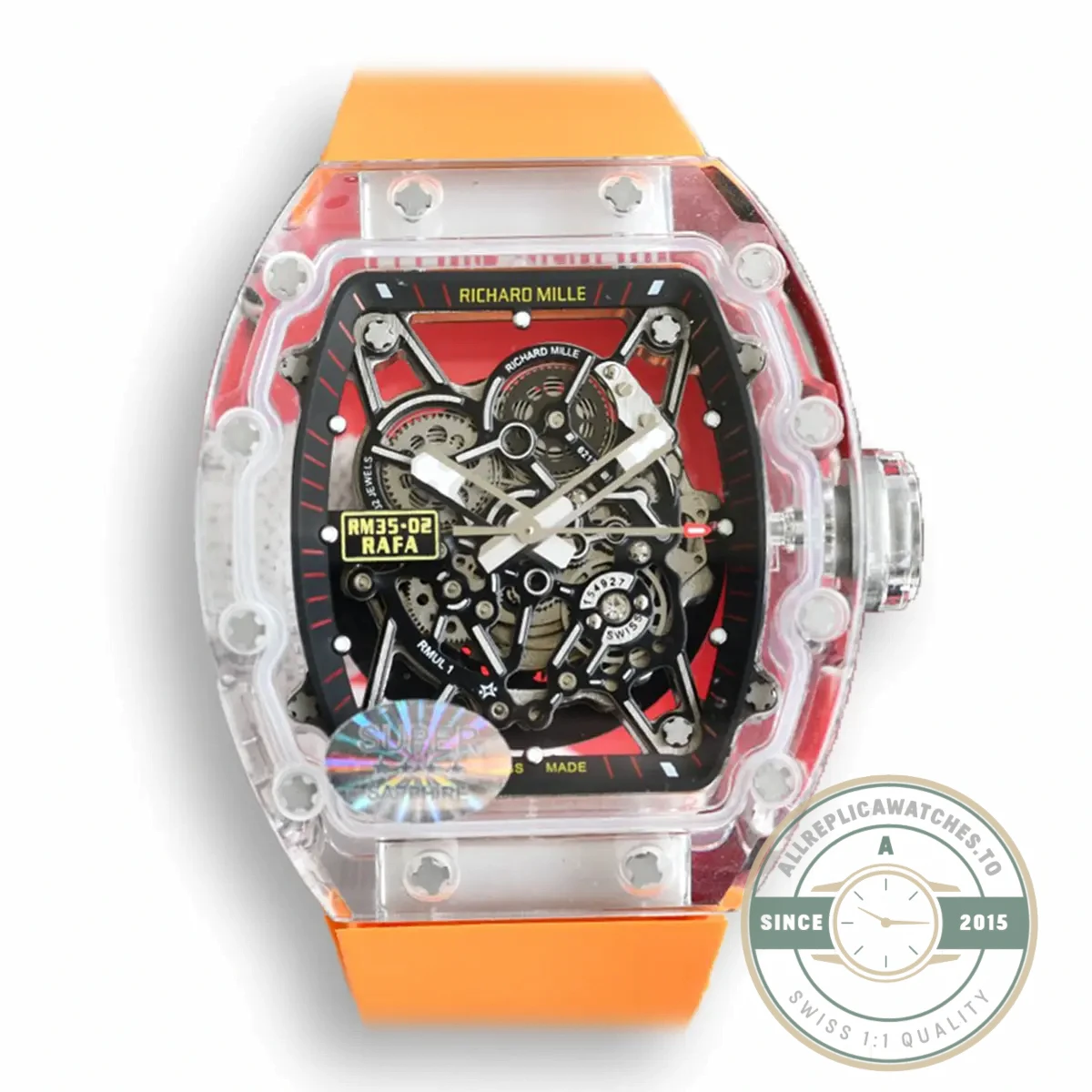 Replica Richard Mille35-02 Transparent Case Orange Strap - Factory Super Clone Watch