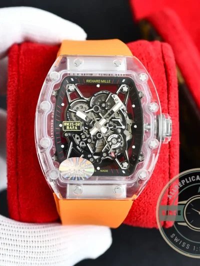 Replica Richard Mille35-02 Transparent Case Orange Strap - 1:1 Swiss Replica Watch