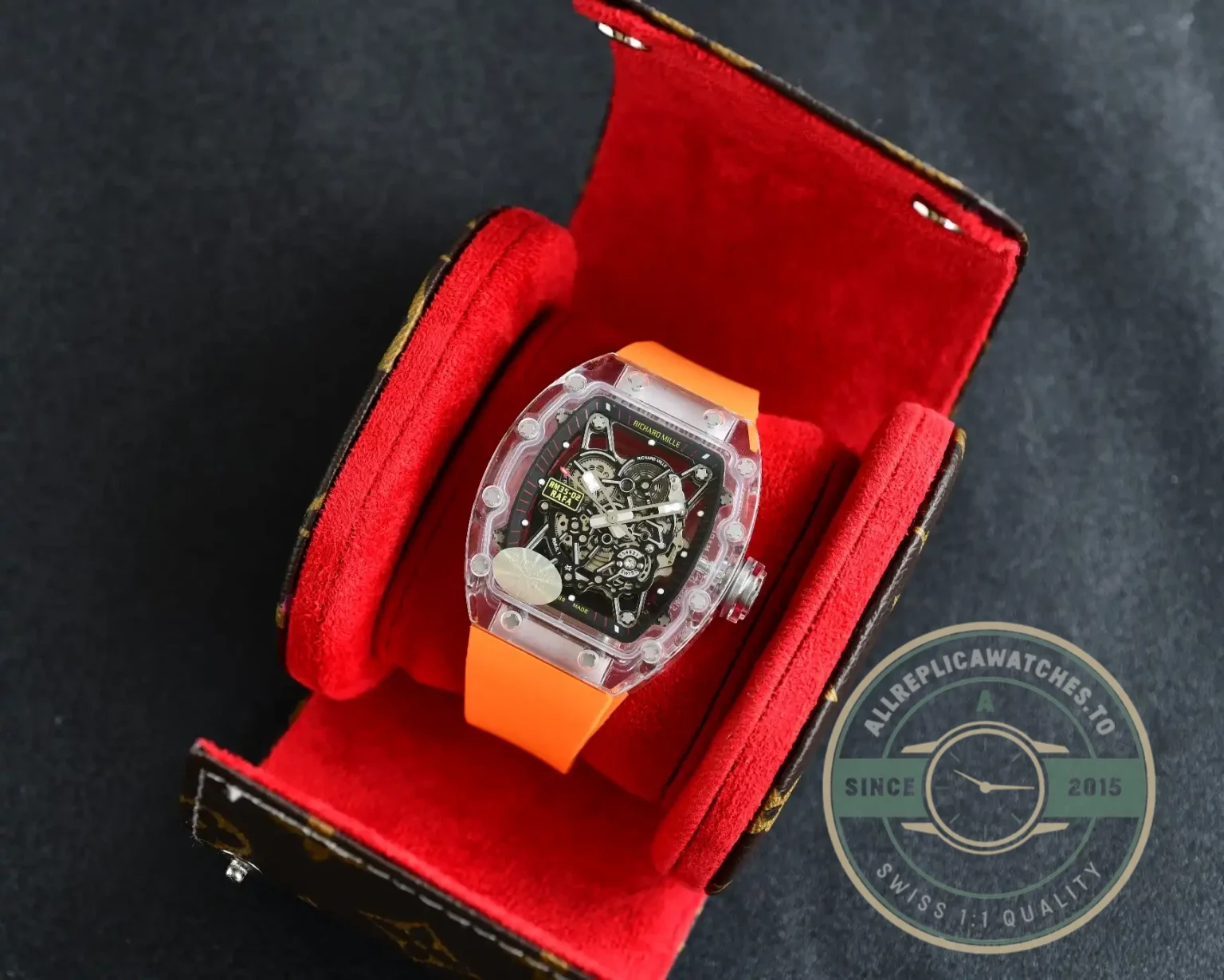 Replica Richard Mille35-02 Transparent Case Orange Strap - Swiss-Made Clone Watch