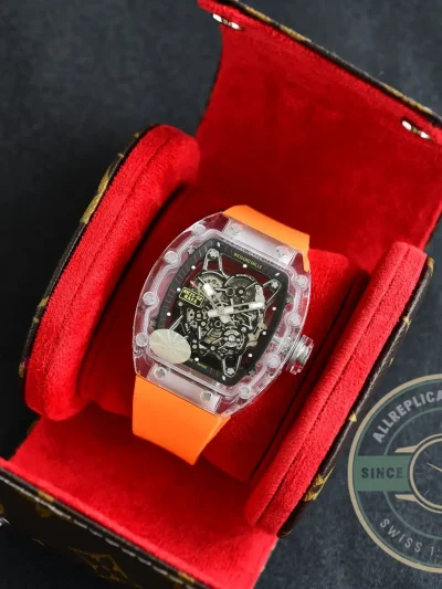 Replica Richard Mille35-02 Transparent Case Orange Strap - Swiss-Made Clone Watch