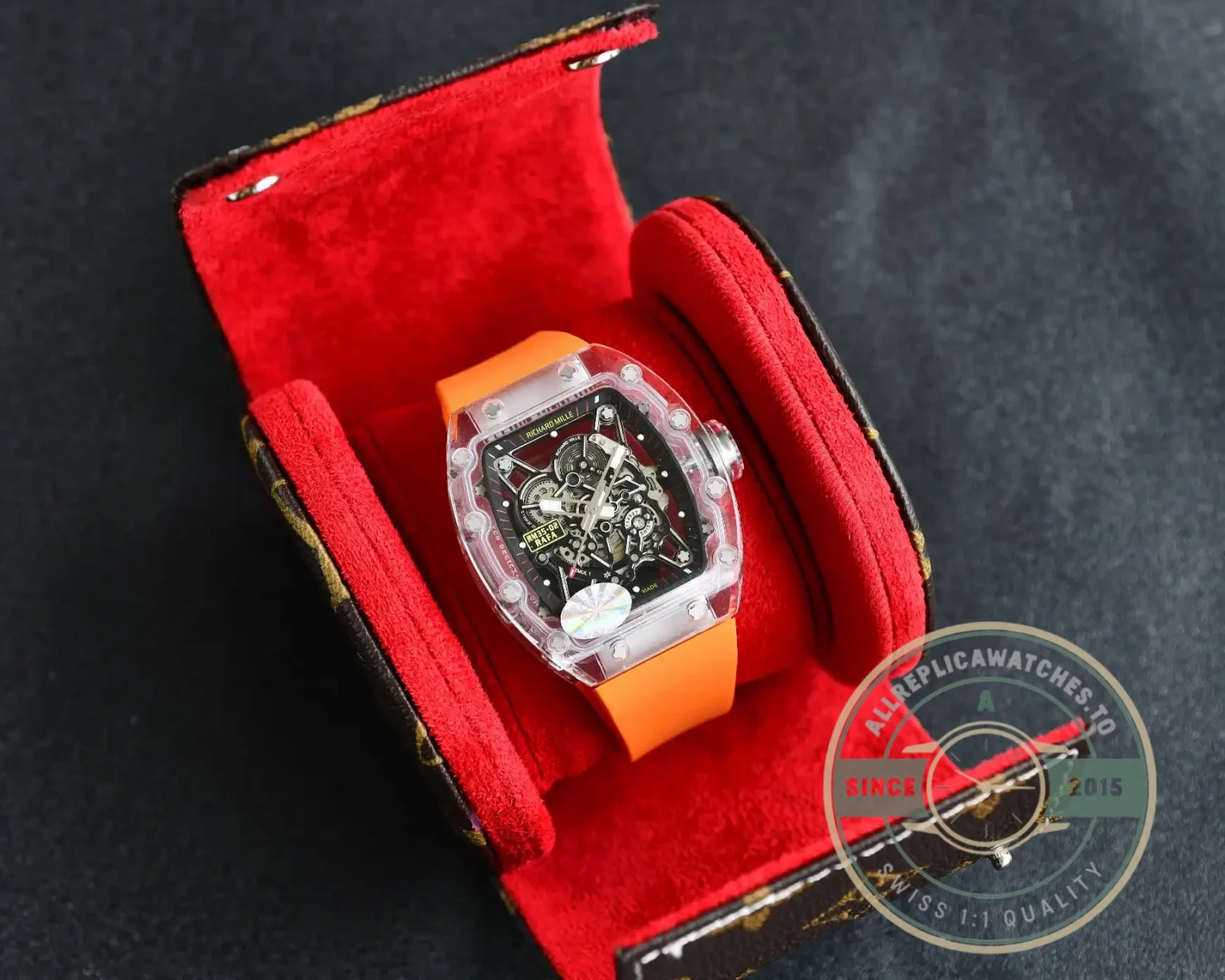 Replica Richard Mille35-02 Transparent Case Orange Strap - Factory Super Clone Watch