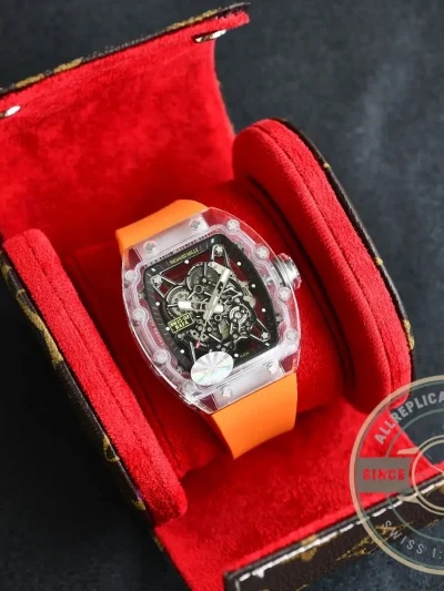Replica Richard Mille35-02 Transparent Case Orange Strap - Factory Super Clone Watch