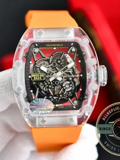 Replica Richard Mille35-02 Transparent Case Orange Strap - Budget Luxury Replica Watch