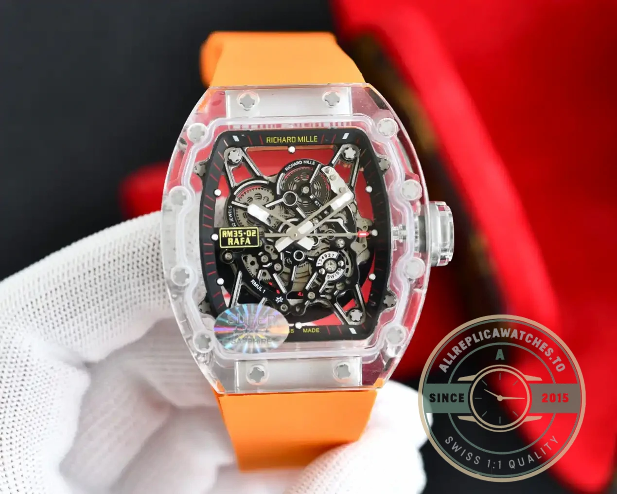 Replica Richard Mille35-02 Transparent Case Orange Strap - Budget Luxury Replica Watch