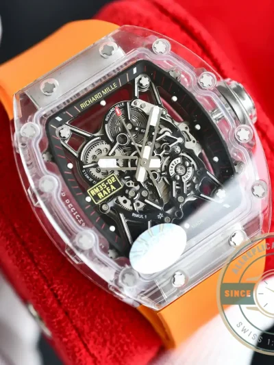Replica Richard Mille35-02 Transparent Case Orange Strap - Top-Tier Swiss Replica Watch