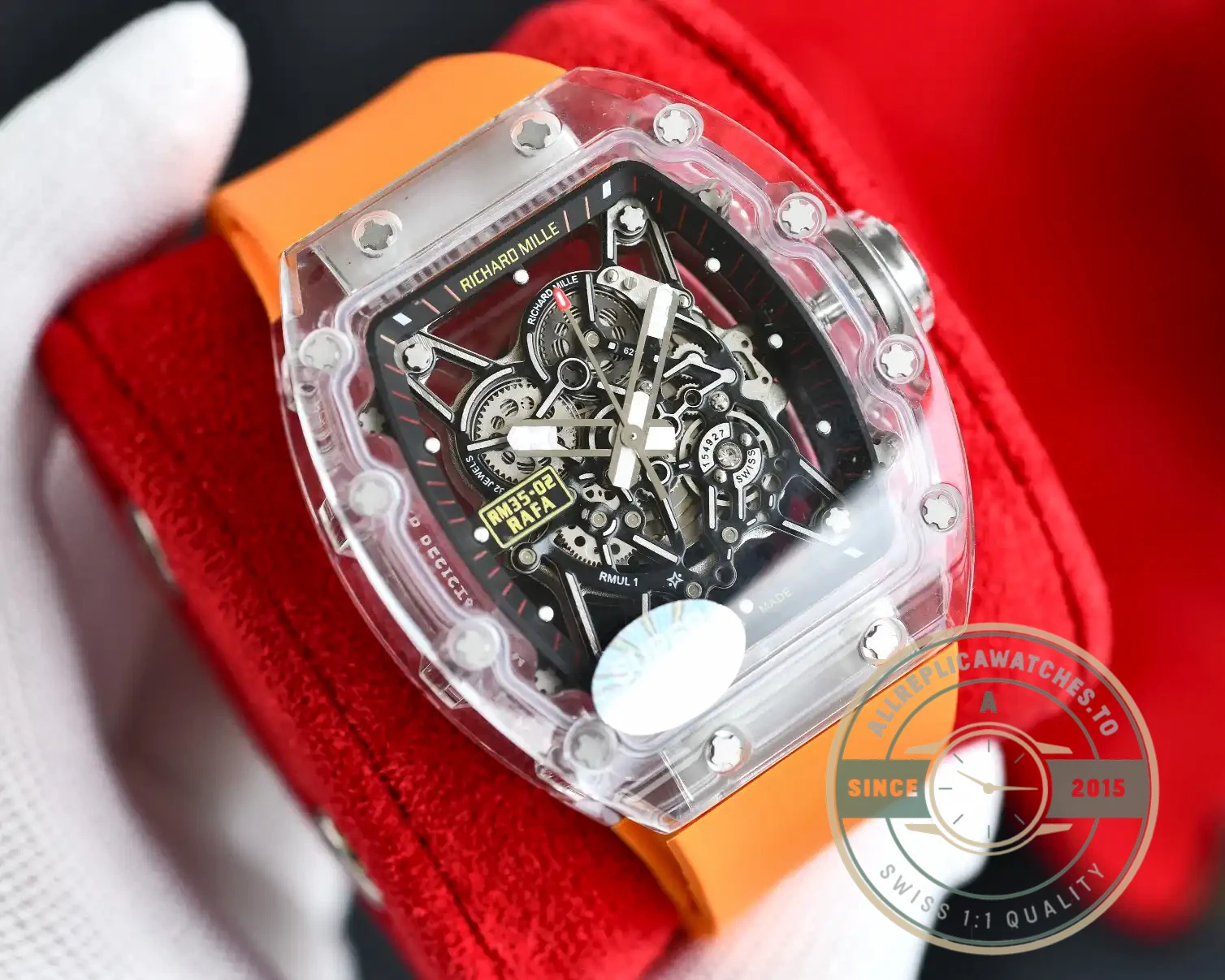 Replica Richard Mille35-02 Transparent Case Orange Strap - Top-Tier Swiss Replica Watch